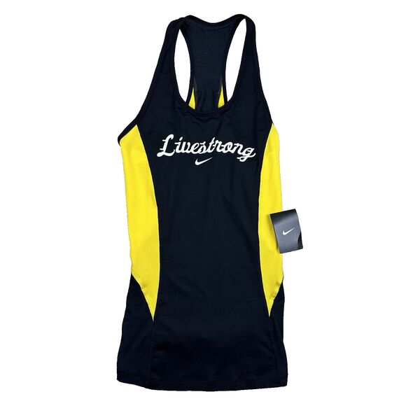 Nike Pro Womens LIVESTRONG Tank Top Black Yellow Racerback Sze L New Bold Sporty - Picture 1 of 10